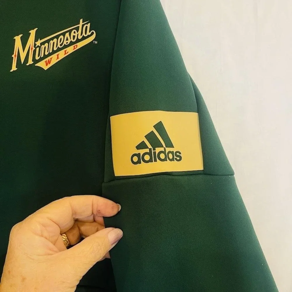Minnesota Wild Jacket Mens Large Green NHL Hockey Zip Coat Adidas‎ Pockets Logo
